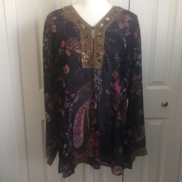 White Stag Sheer Floral Boho Sequin Tunic Size XL - Picture 1 of 3